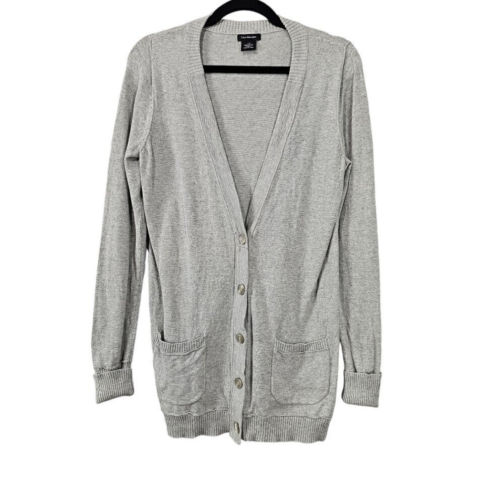 ❤️Calvin Klein Jeans Long Gray Button Cardigan Cotton Knit Sweater